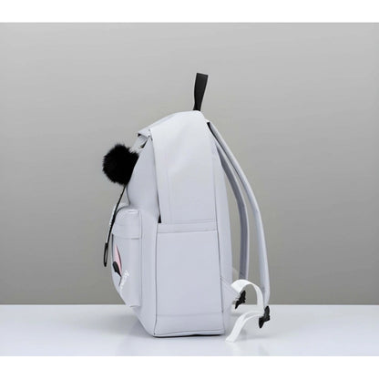 Unisex PU Leather Solid Medium Zipper Backpack (Grey) - POPNOVA