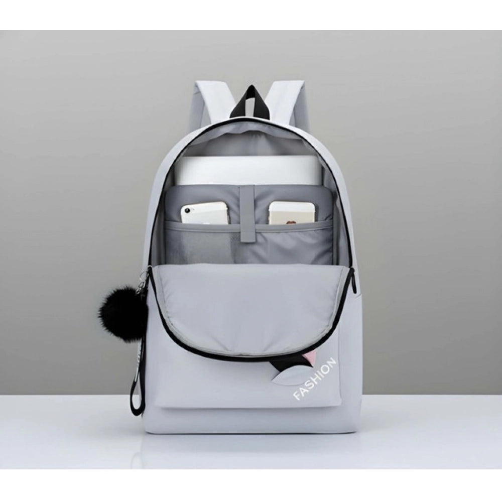Unisex PU Leather Solid Medium Zipper Backpack (Grey) - POPNOVA