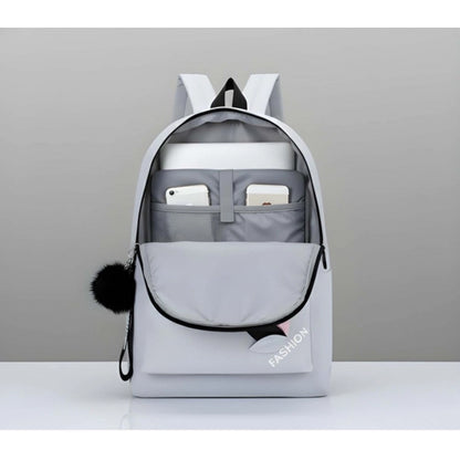 Unisex PU Leather Solid Medium Zipper Backpack (Grey) - POPNOVA