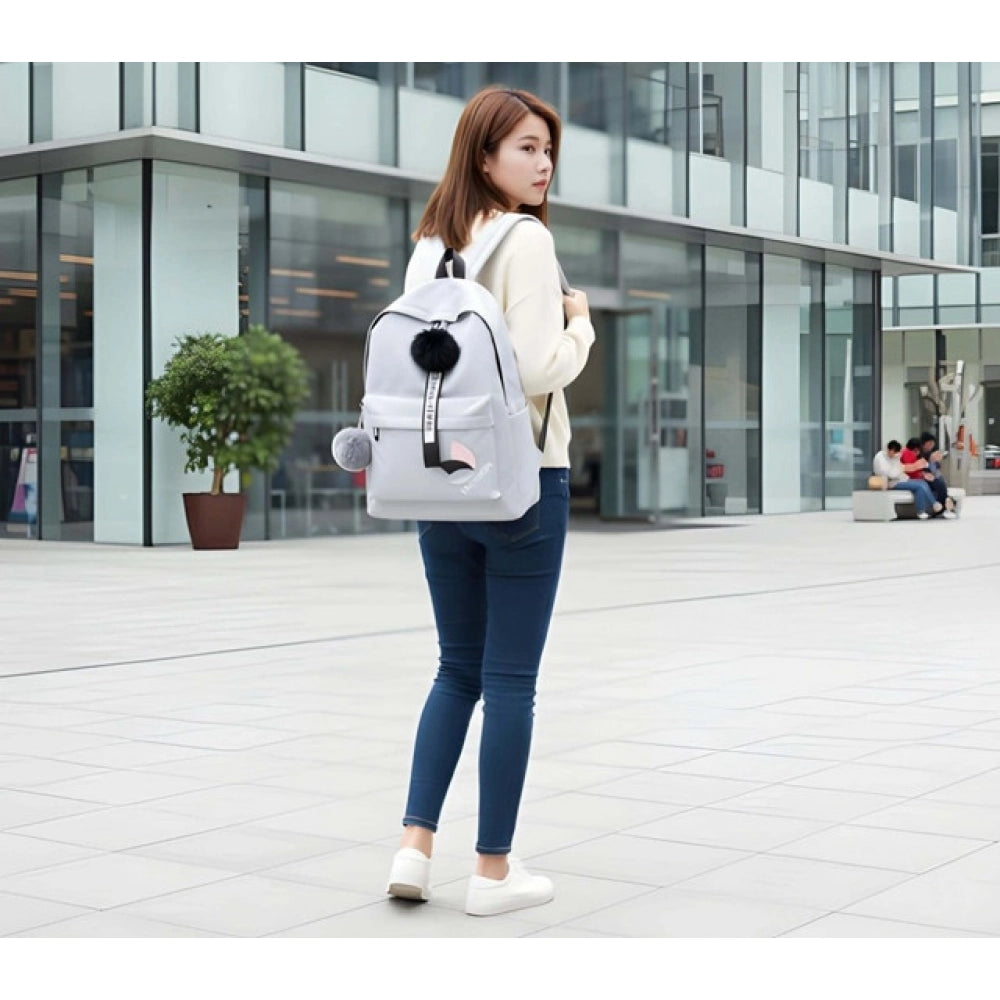 Unisex PU Leather Solid Medium Zipper Backpack (Grey) - POPNOVA
