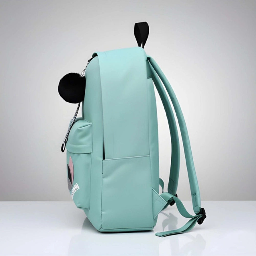Unisex PU Leather Solid Medium Zipper Backpack (Green) - POPNOVA
