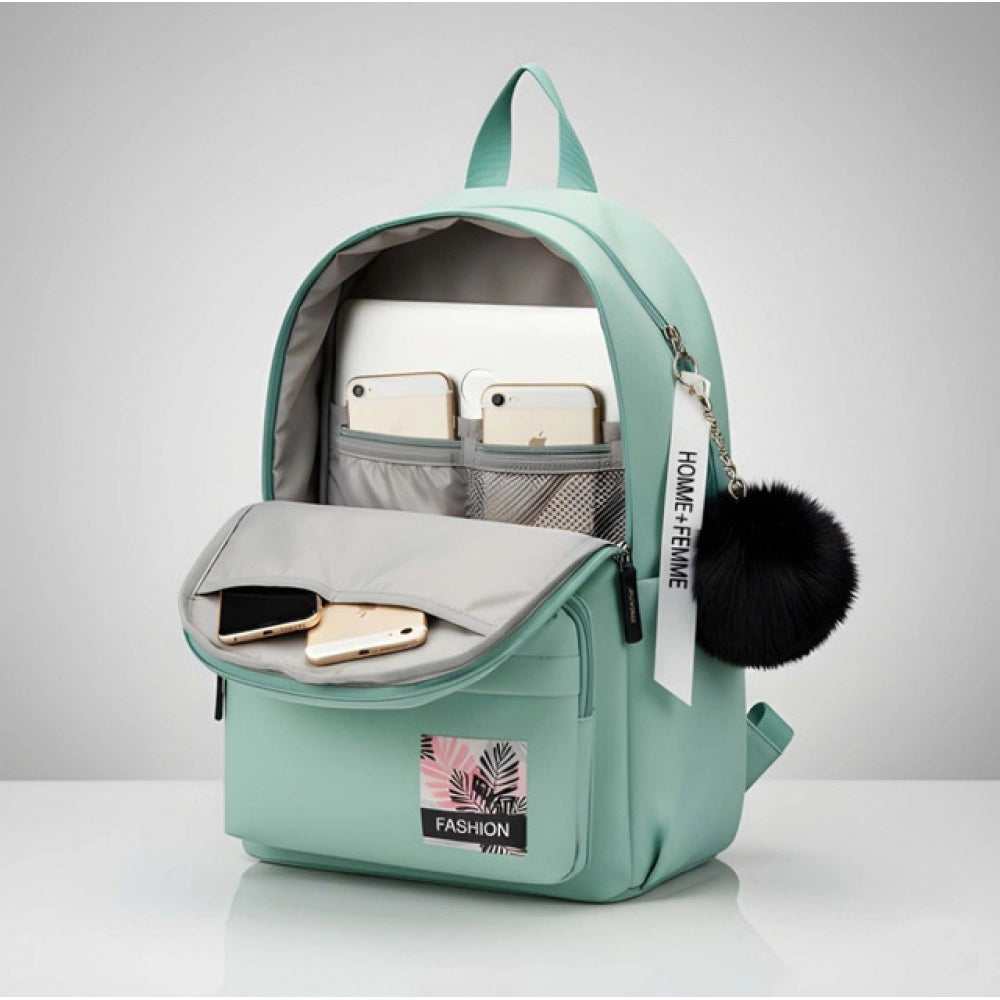 Unisex PU Leather Solid Medium Zipper Backpack (Green) - POPNOVA