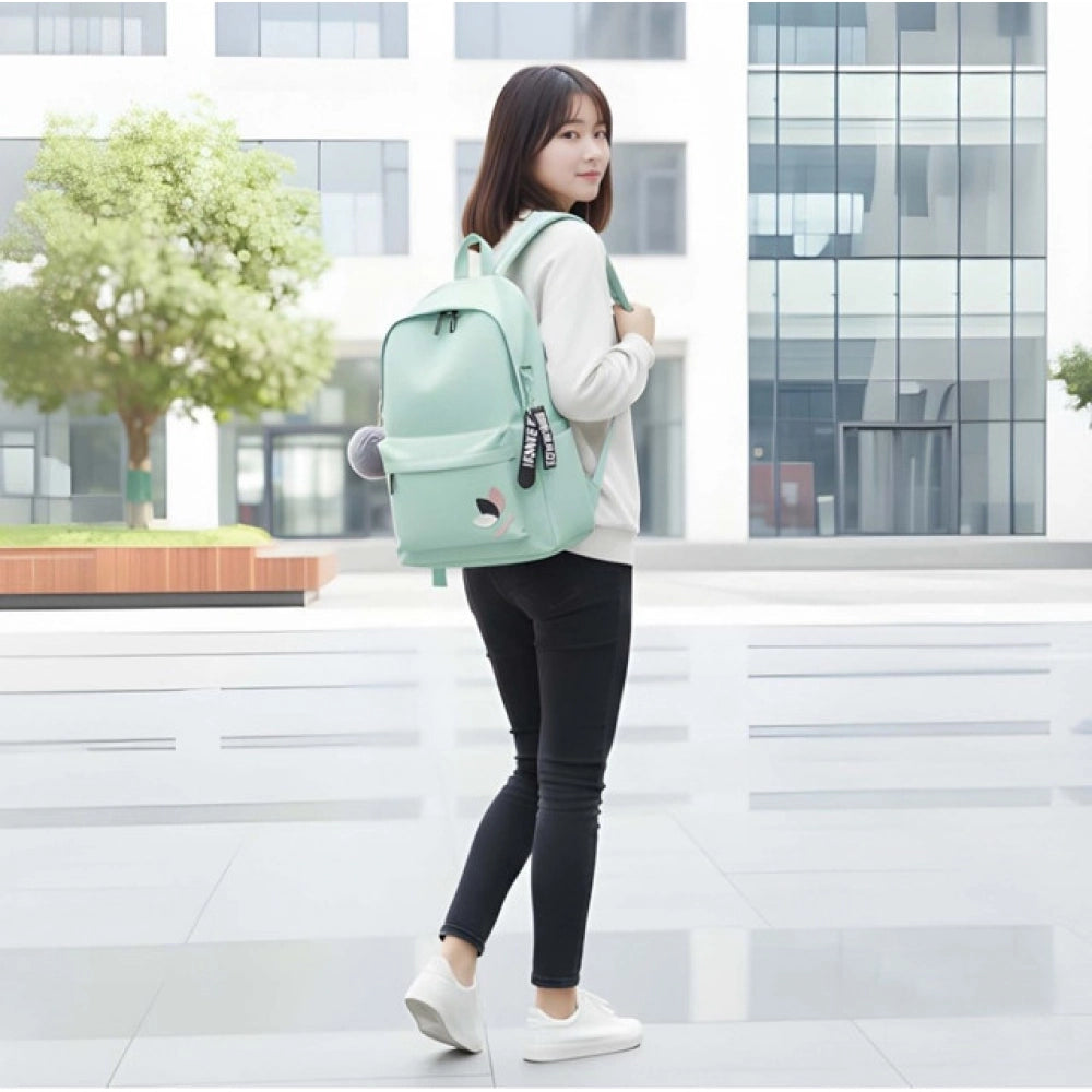 Unisex PU Leather Solid Medium Zipper Backpack (Green) - POPNOVA