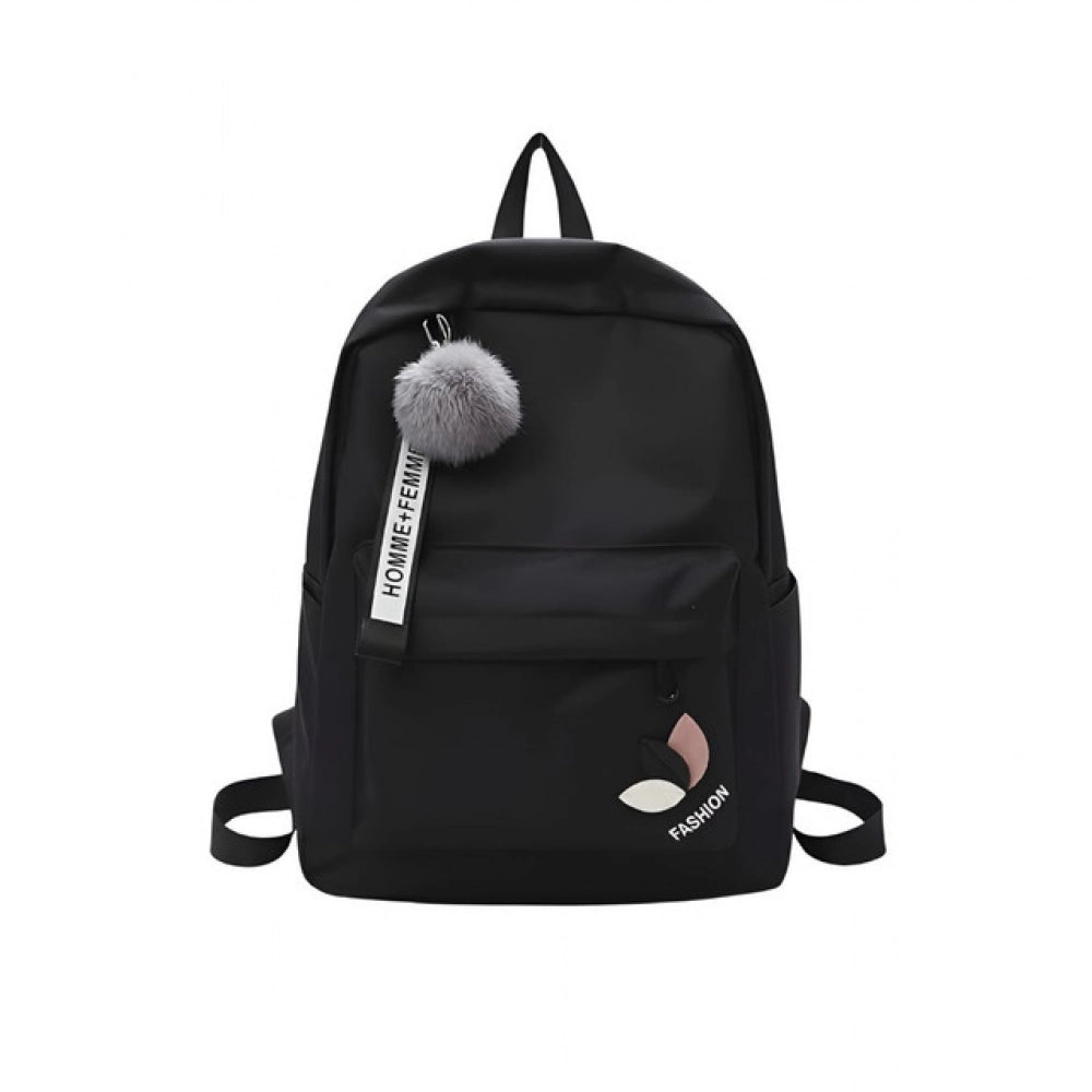 Unisex PU Leather Solid Medium Zipper Backpack (Black) - POPNOVA