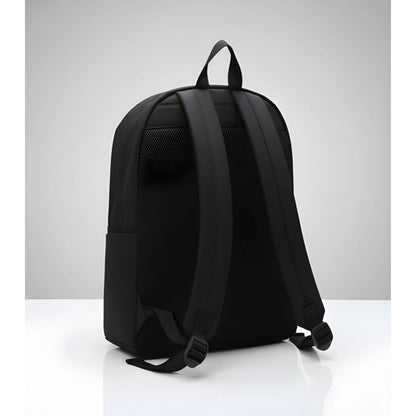 Unisex PU Leather Solid Medium Zipper Backpack (Black) - POPNOVA