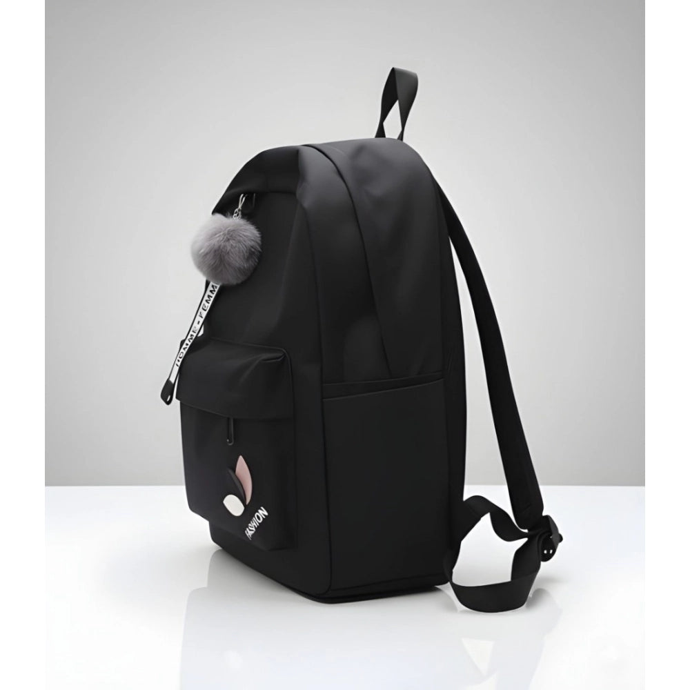 Unisex PU Leather Solid Medium Zipper Backpack (Black) - POPNOVA