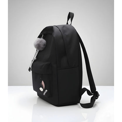 Unisex PU Leather Solid Medium Zipper Backpack (Black) - POPNOVA