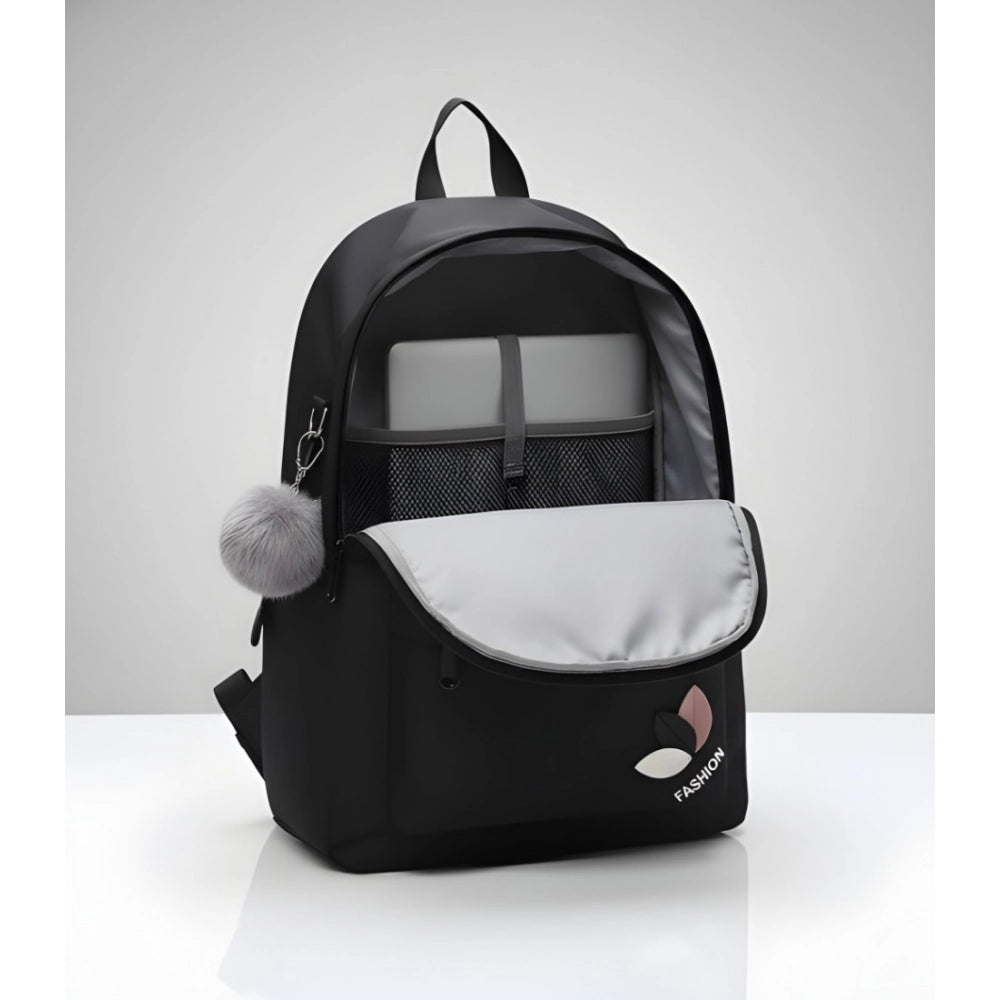 Unisex PU Leather Solid Medium Zipper Backpack (Black) - POPNOVA