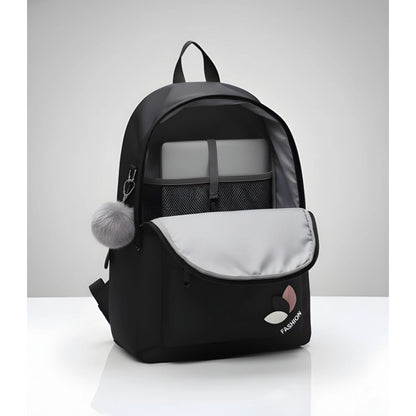 Unisex PU Leather Solid Medium Zipper Backpack (Black) - POPNOVA