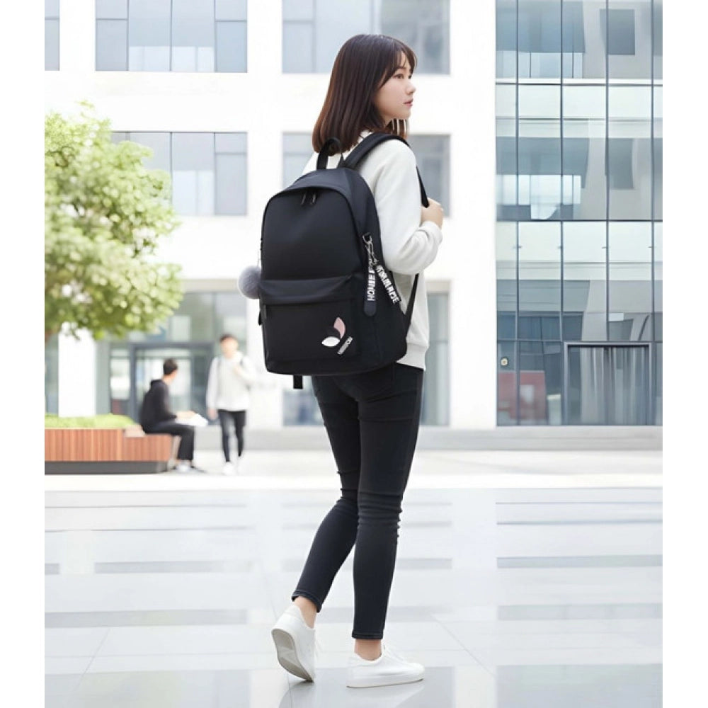 Unisex PU Leather Solid Medium Zipper Backpack (Black) - POPNOVA