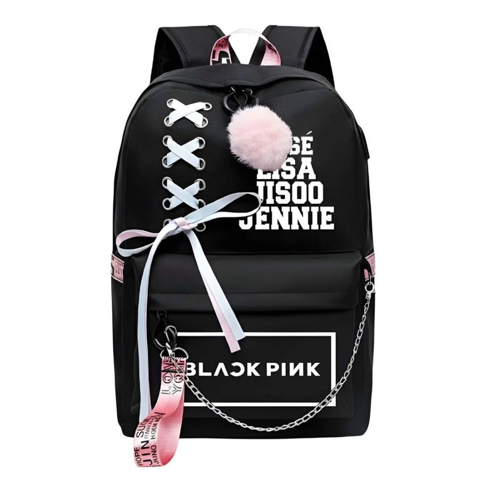 Unisex PU Leather Solid Medium Zipper Backpack (Black) - POPNOVA