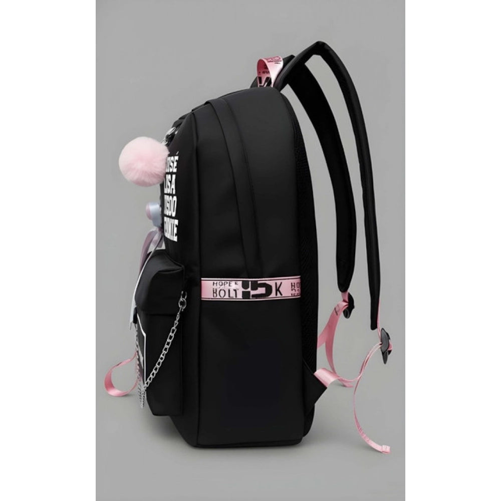 Unisex PU Leather Solid Medium Zipper Backpack (Black) - POPNOVA