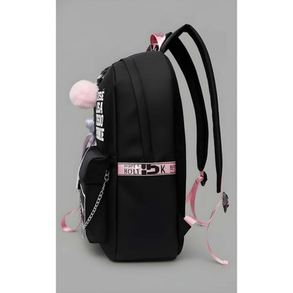 Unisex PU Leather Solid Medium Zipper Backpack (Black) - POPNOVA