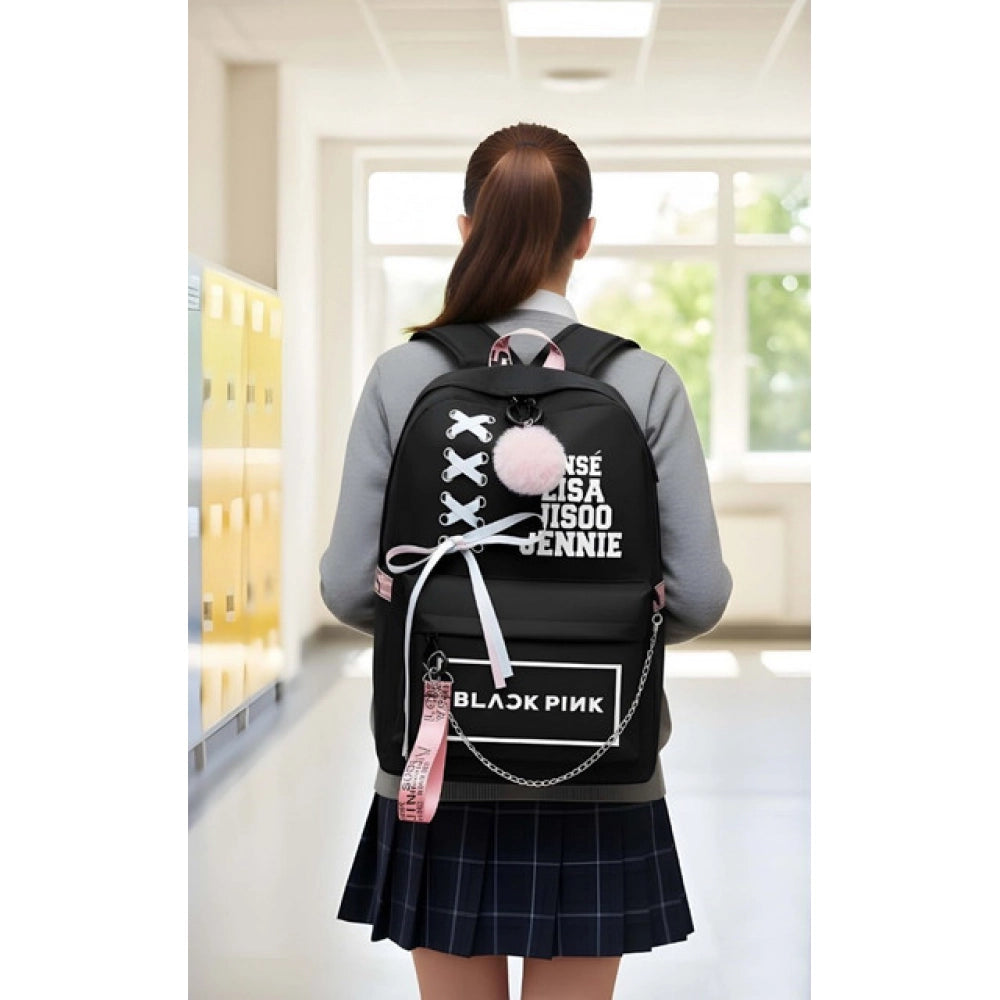 Unisex PU Leather Solid Medium Zipper Backpack (Black) - POPNOVA