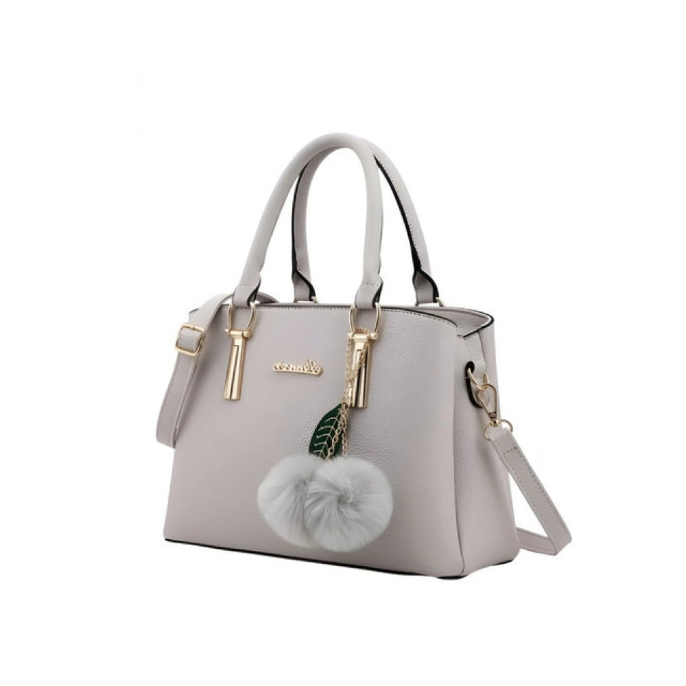 Women's PU Leather Solid Shoulder Zipper Handbag (Grey) - POPNOVA