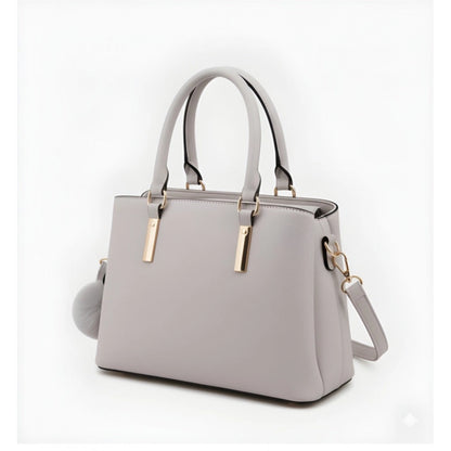 Women's PU Leather Solid Shoulder Zipper Handbag (Grey) - POPNOVA