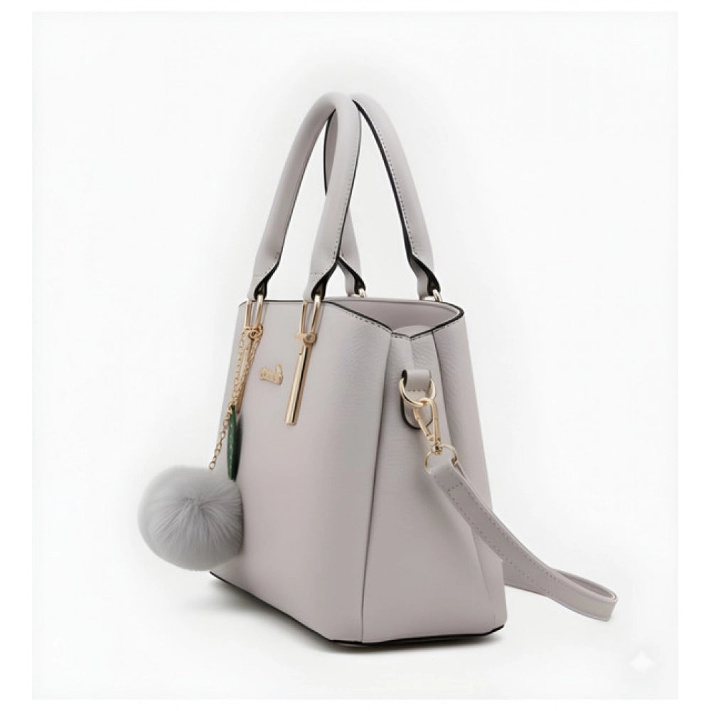 Women's PU Leather Solid Shoulder Zipper Handbag (Grey) - POPNOVA