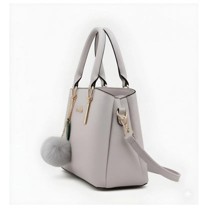 Women's PU Leather Solid Shoulder Zipper Handbag (Grey) - POPNOVA