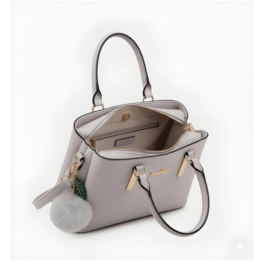 Women's PU Leather Solid Shoulder Zipper Handbag (Grey) - POPNOVA