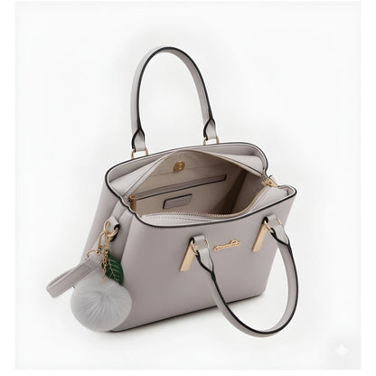 Women's PU Leather Solid Shoulder Zipper Handbag (Grey) - POPNOVA