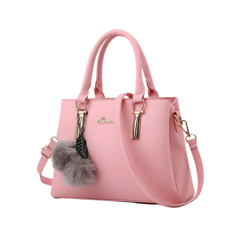 Women's PU Leather Solid Shoulder Zipper Handbag (Pink) - POPNOVA