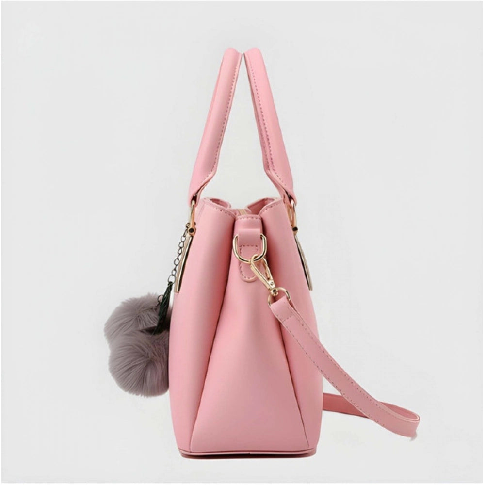 Women's PU Leather Solid Shoulder Zipper Handbag (Pink) - POPNOVA