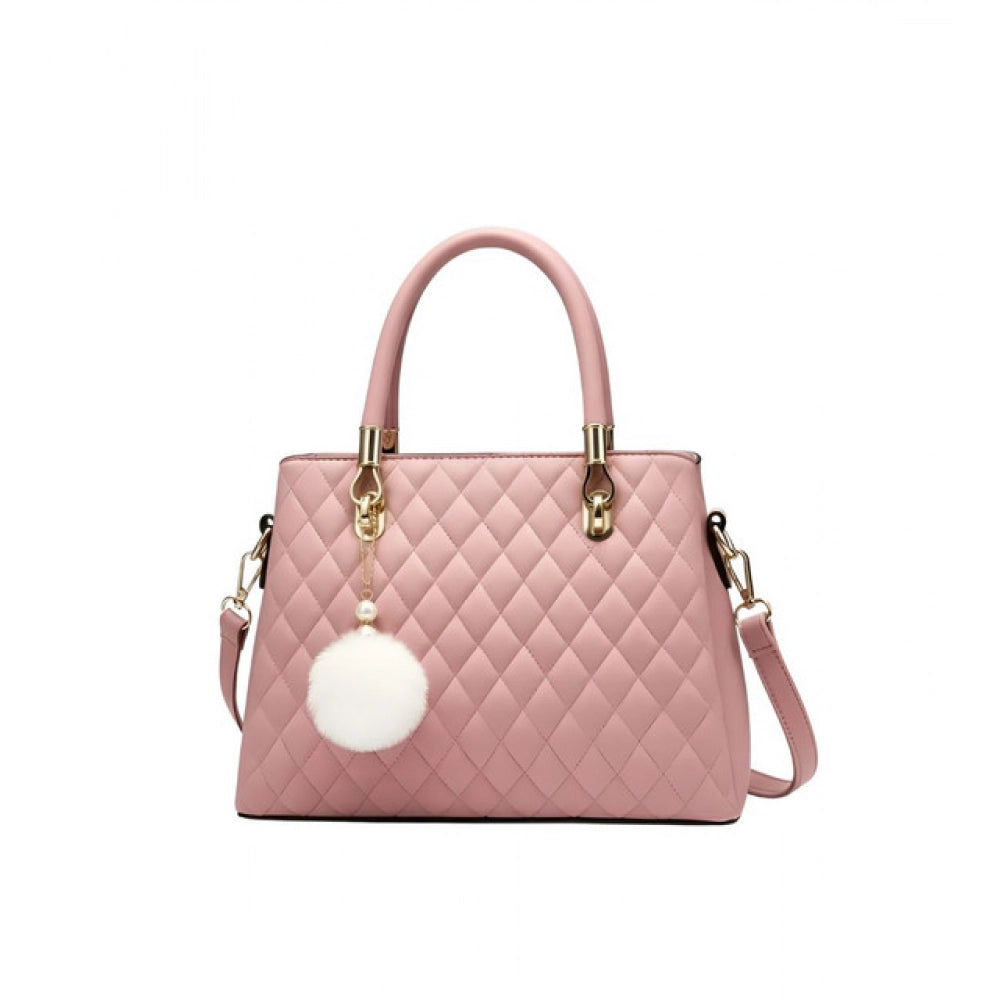 Women's PU Leather Solid Shoulder Zipper Handbag (Pink) - POPNOVA