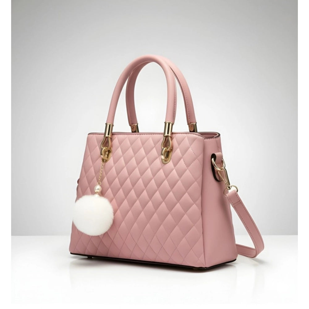 Women's PU Leather Solid Shoulder Zipper Handbag (Pink) - POPNOVA
