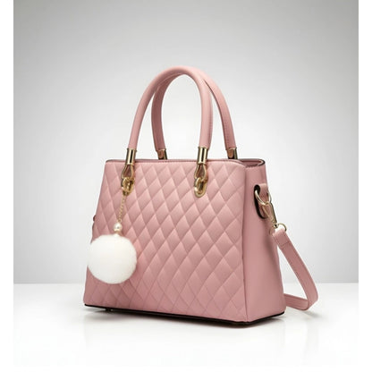 Women's PU Leather Solid Shoulder Zipper Handbag (Pink) - POPNOVA