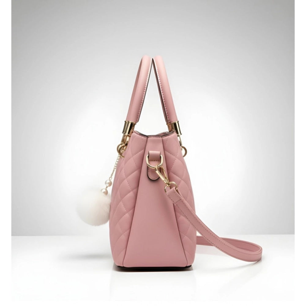 Generic Women's PU Leather Solid Shoulder Zipper Handbag (Pink)