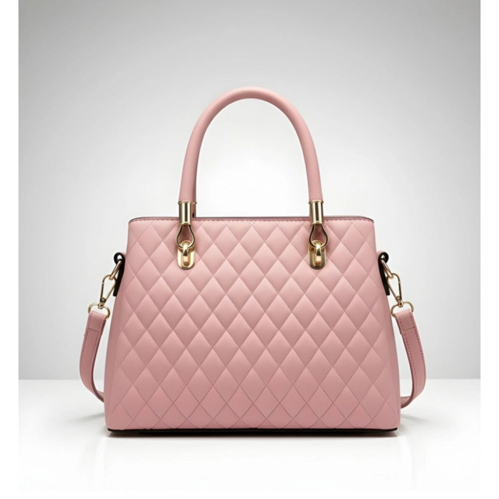 Women's PU Leather Solid Shoulder Zipper Handbag (Pink) - POPNOVA
