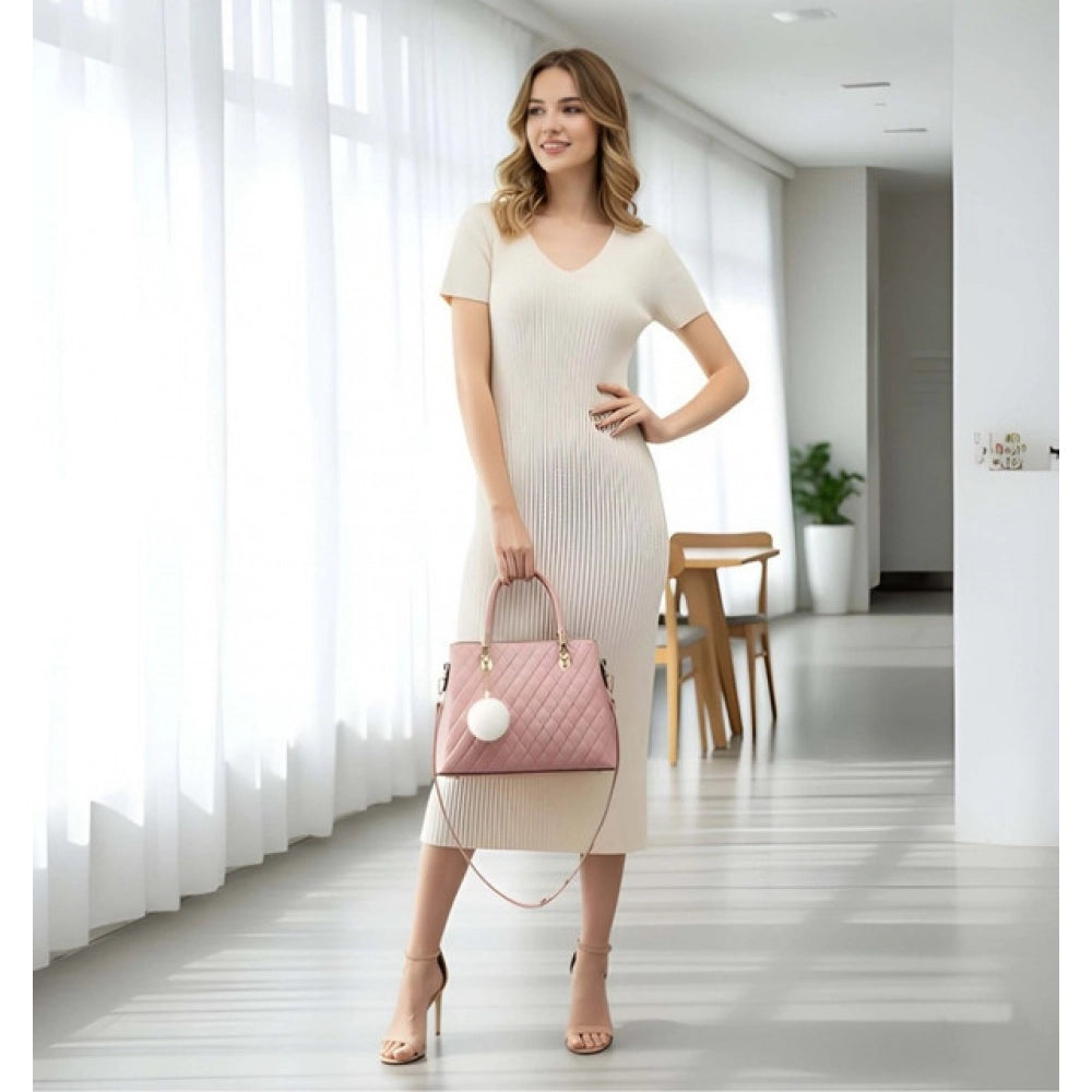 Generic Women's PU Leather Solid Shoulder Zipper Handbag (Pink)