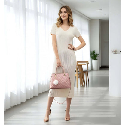 Women's PU Leather Solid Shoulder Zipper Handbag (Pink) - POPNOVA