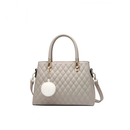 Women's PU Leather Solid Shoulder Zipper Handbag (Grey) - POPNOVA