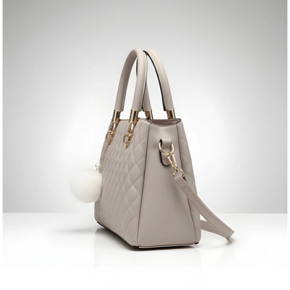 Women's PU Leather Solid Shoulder Zipper Handbag (Grey) - POPNOVA
