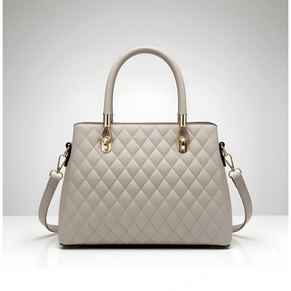 Women's PU Leather Solid Shoulder Zipper Handbag (Grey) - POPNOVA