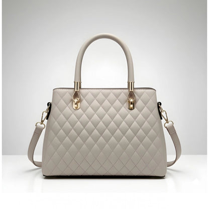 Women's PU Leather Solid Shoulder Zipper Handbag (Grey) - POPNOVA
