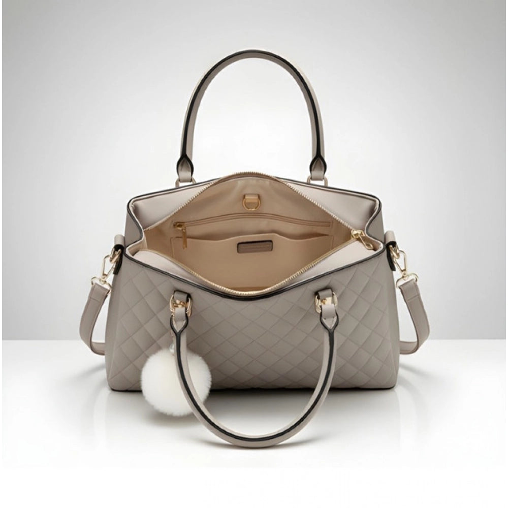 Women's PU Leather Solid Shoulder Zipper Handbag (Grey) - POPNOVA