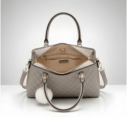 Women's PU Leather Solid Shoulder Zipper Handbag (Grey) - POPNOVA