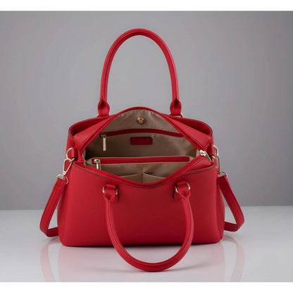 Women's PU Leather Solid Shoulder Zipper Handbag (Red) - POPNOVA