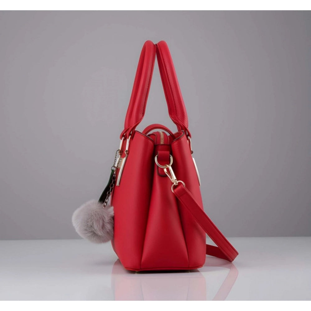 Women's PU Leather Solid Shoulder Zipper Handbag (Red) - POPNOVA