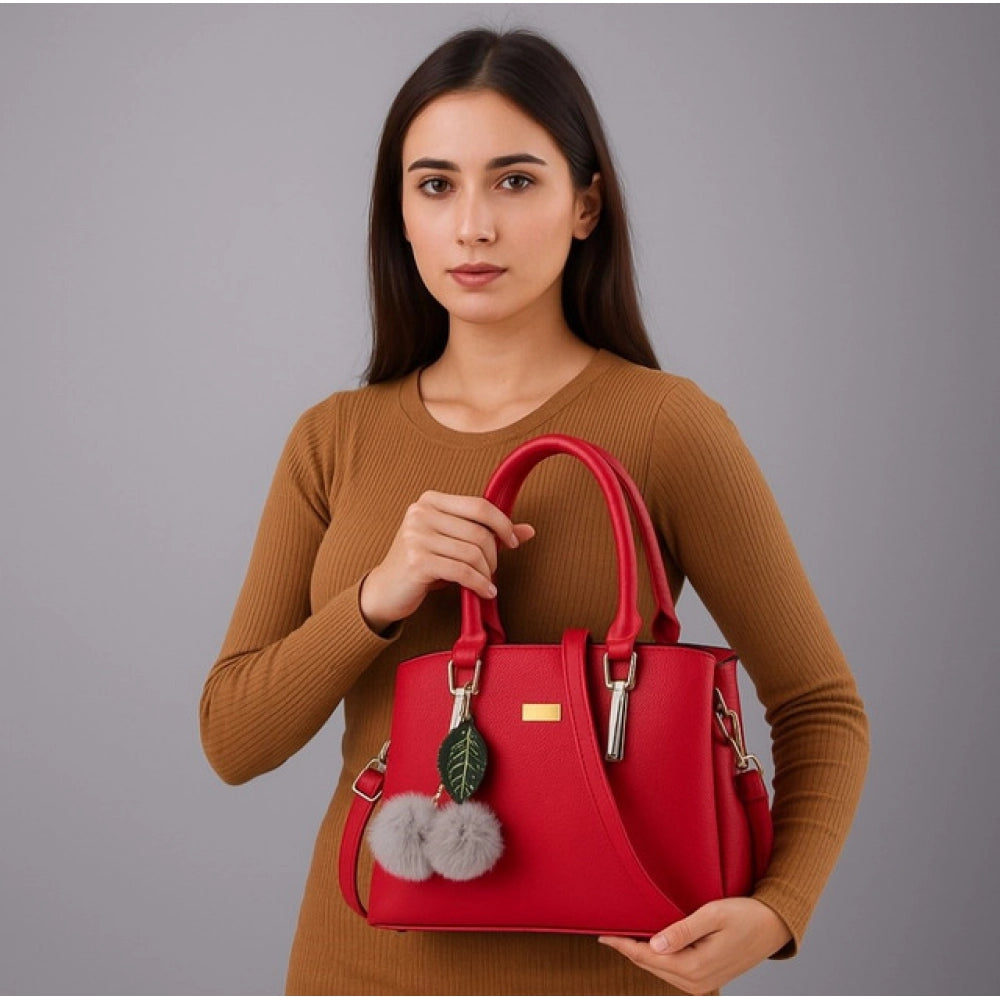 Generic Women's PU Leather Solid Shoulder Zipper Handbag (Red)