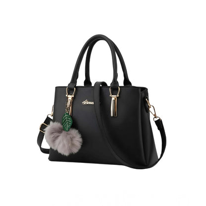 Women's PU Leather Solid Shoulder Zipper Handbag (Black) - POPNOVA