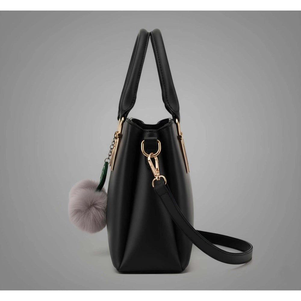 Women's PU Leather Solid Shoulder Zipper Handbag (Black) - POPNOVA