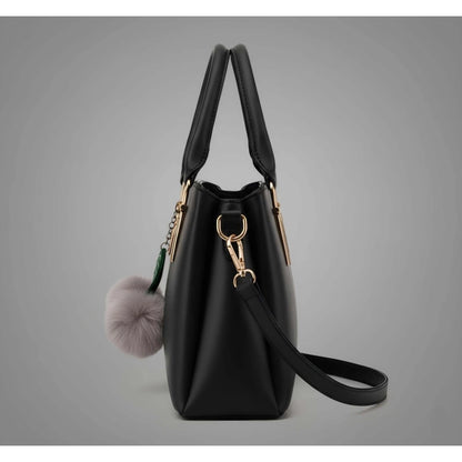 Women's PU Leather Solid Shoulder Zipper Handbag (Black) - POPNOVA