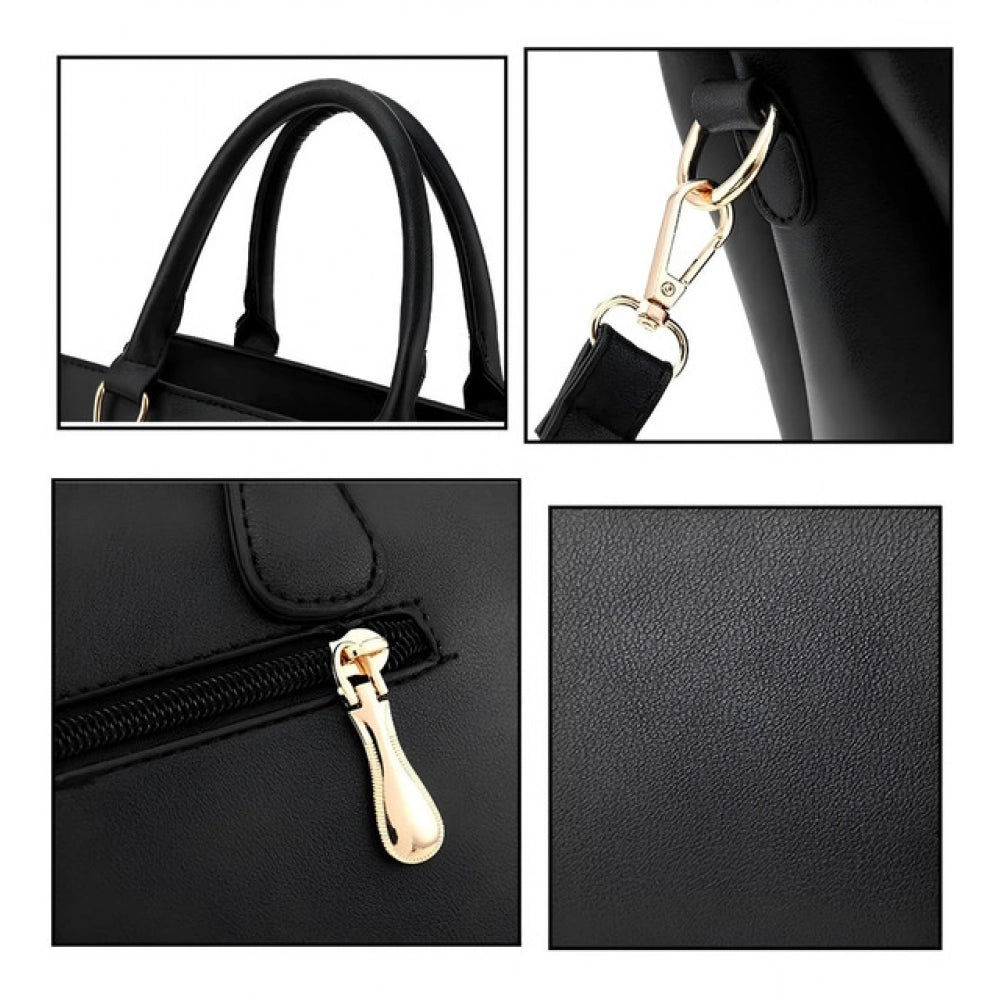 Women's PU Leather Solid Shoulder Zipper Handbag (Black) - POPNOVA