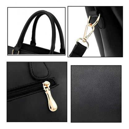 Women's PU Leather Solid Shoulder Zipper Handbag (Black) - POPNOVA