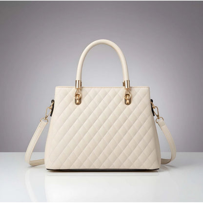 Women's PU Leather Solid Shoulder Zipper Handbag (Cream) - POPNOVA