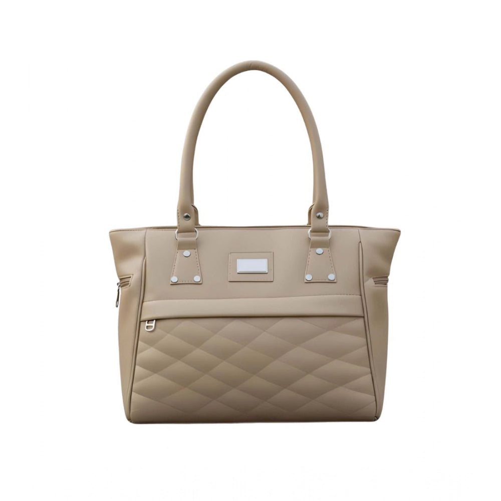 Women's PU Leather Solid Shoulder Zipper Handbag (Beige) - POPNOVA