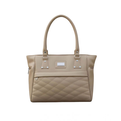 Women's PU Leather Solid Shoulder Zipper Handbag (Beige) - POPNOVA